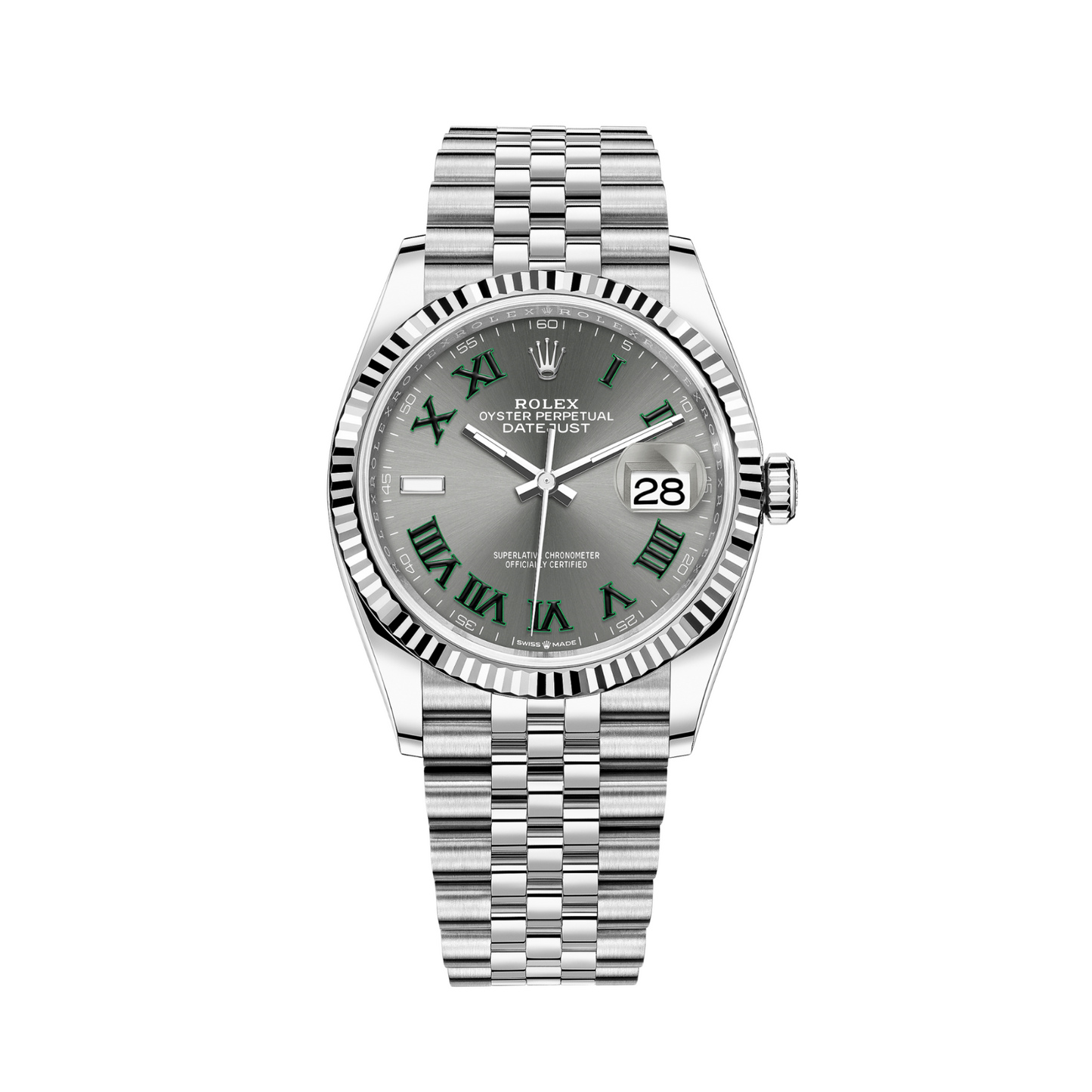 Rolex Datejust Wimbledon Dial Fluted Bezel Jubilee Bracelet