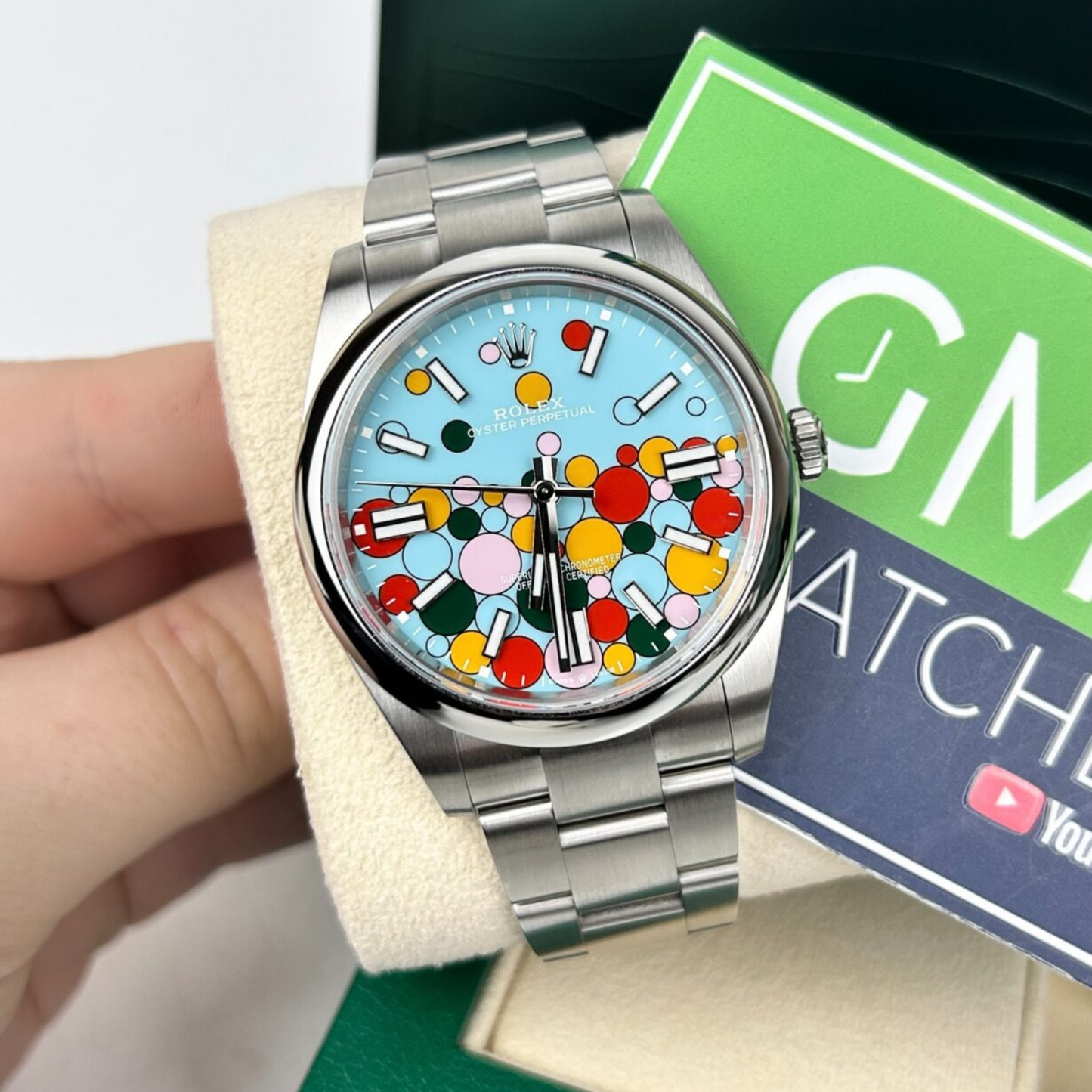 Rolex Oyster Perpetual Blue Celebration Bubble Dial Oyster bracelet