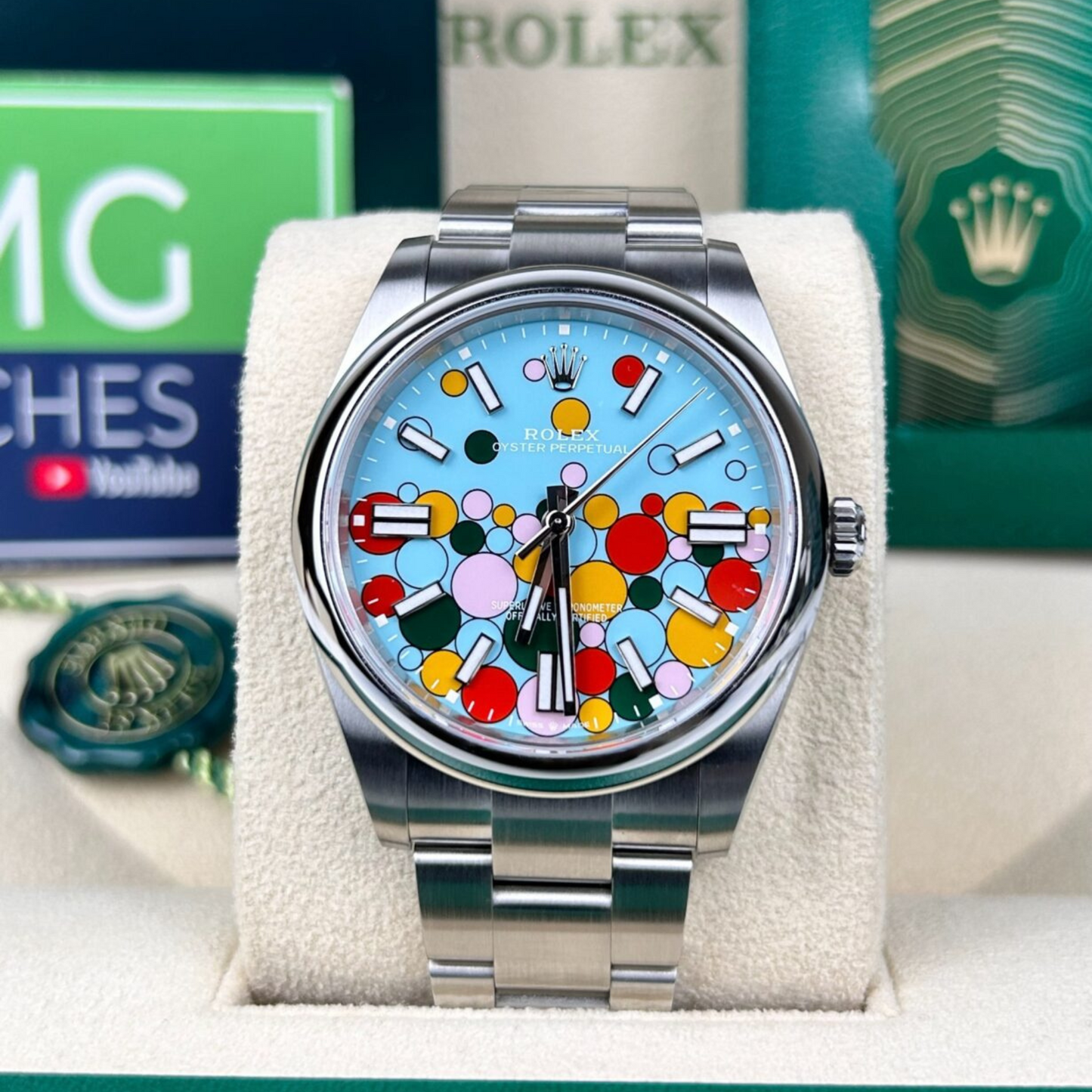 Rolex Oyster Perpetual Blue Celebration Bubble Dial Oyster bracelet