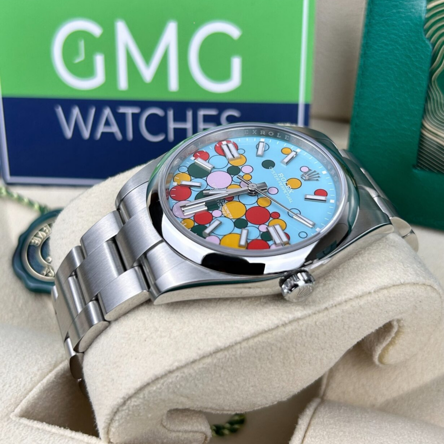 Rolex Oyster Perpetual Blue Celebration Bubble Dial Oyster bracelet