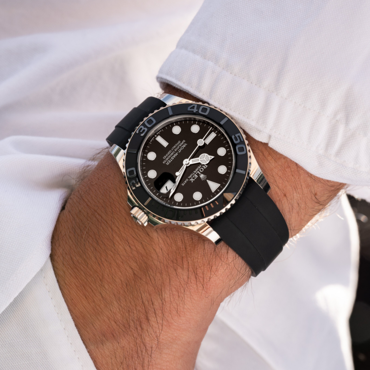 Rolex Yacht-Master White Gold Black Bezel & OysterFlex Rubber Strap