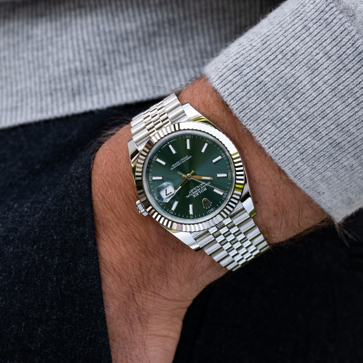 Rolex Datejust Fluted Bezel Jubilee Bracelet Green Dial –